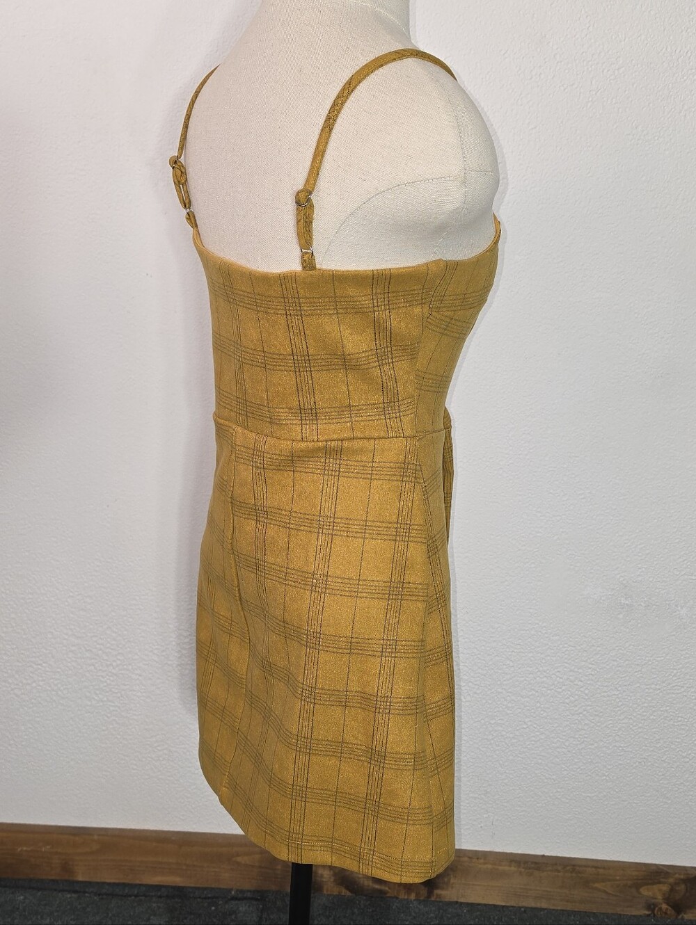 She + Sky Dress Tartan Plaid Sleeveless Preppy Y2K Style Mini Gold Size L - Picture 5 of 17